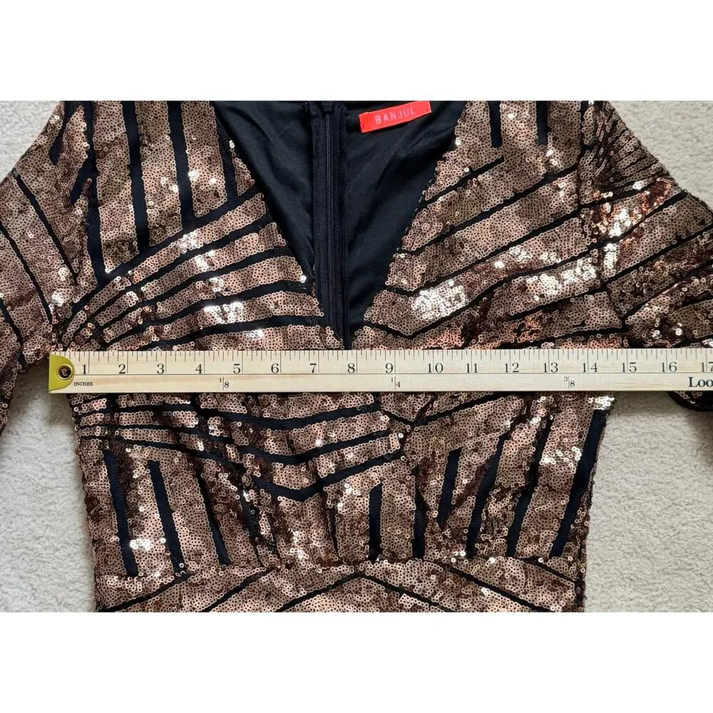 Banjul Faux Wrap Black Rose Gold Sequence Cocktail Party Dress Women's Size S - Picture 10 of 13